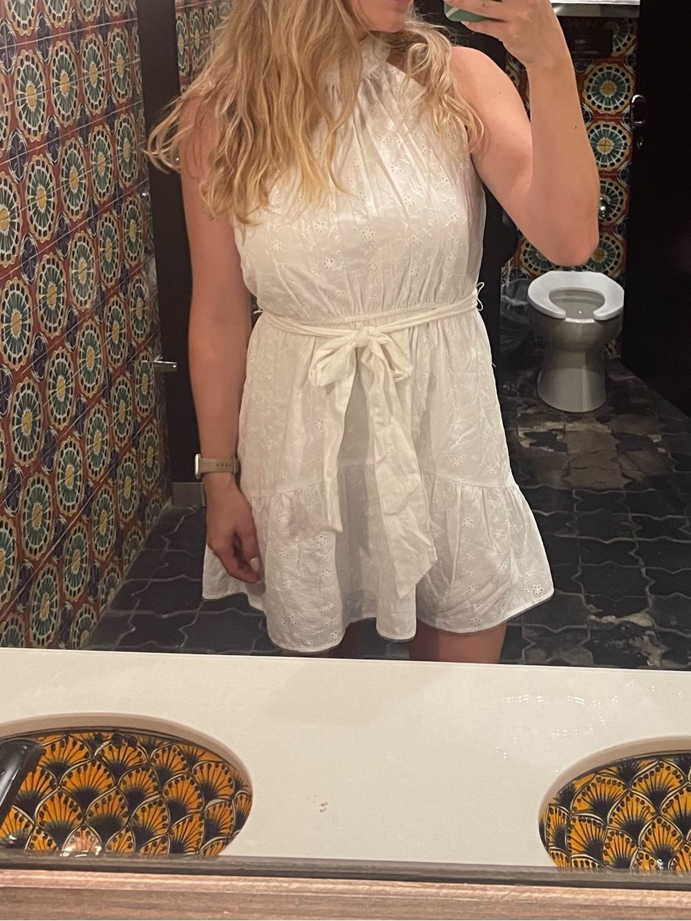 Mango white eyelet cotton mini dress
